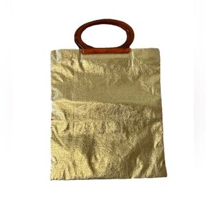 Vintage Gold Lamé Purse Lucite Handle Clutch Handbag 60s 70s Retro Glam